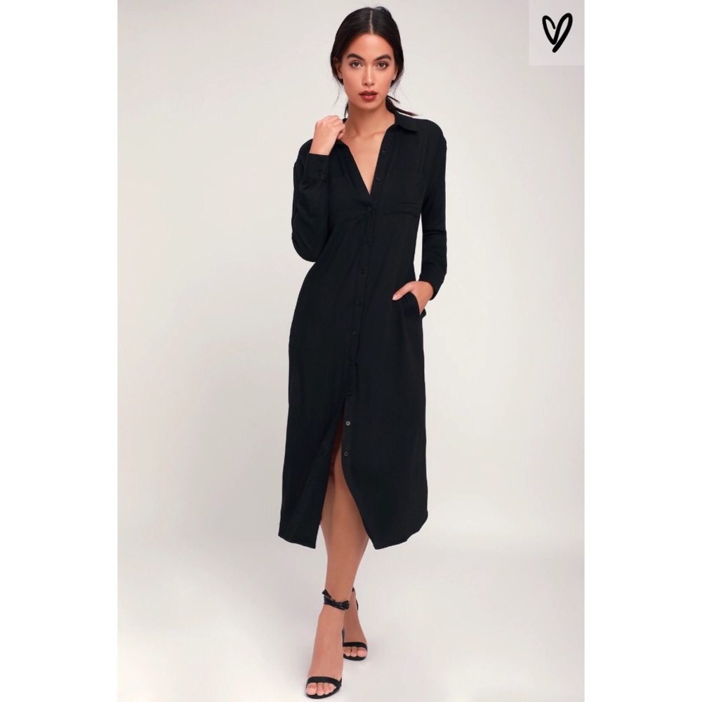 Lulus Black Midi Shirt Dress